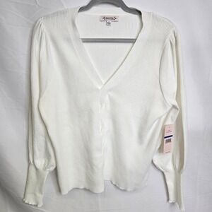 Nanette Lepore Balloon Sleeve V-Neck Sweater, Cannoli Cream, Size XL,‎ New
